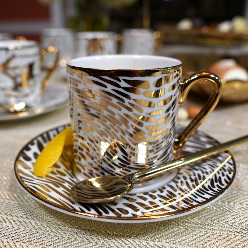 Set of 6: Greek Tea outlets Cups & Saucers Black & Gold Accents Souvenir Set